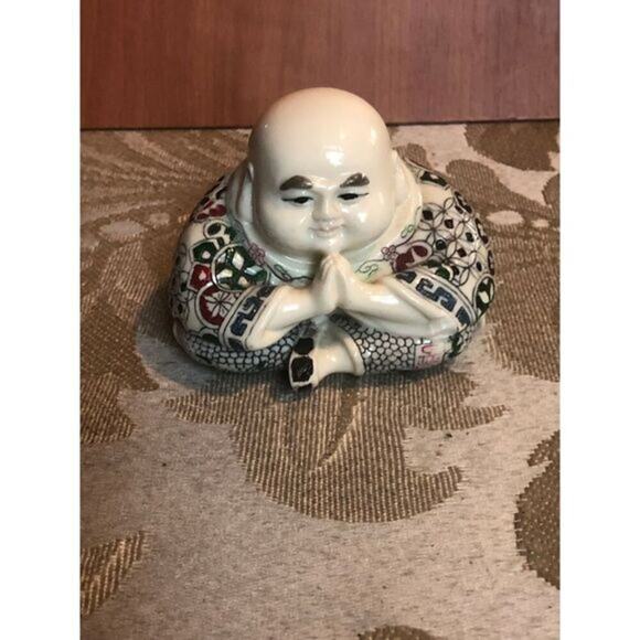 Vintage Ceramic Happy Buddha Figurine Asian Decor Geometric Pattern Decoration - Picture 1 of 5
